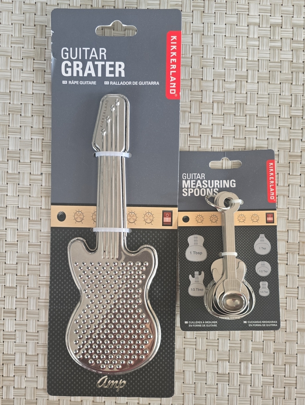 Kikkerland Silver Guitar Kitchen Grater and Measuring Spoon Set